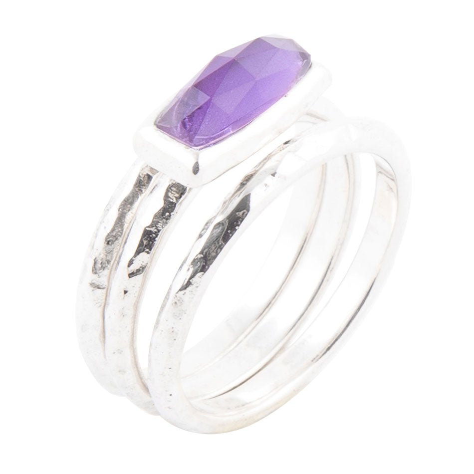 Stacking Hammered Purple Amethyst and Sterling Silver Ring Set Barse Jewelry