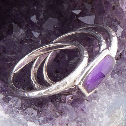 Stacking Hammered Purple Amethyst and Sterling Silver Ring Set Barse Jewelry