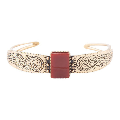 Stamped Orange Carnelian Golden Cuff Bracelet Barse Jewelry
