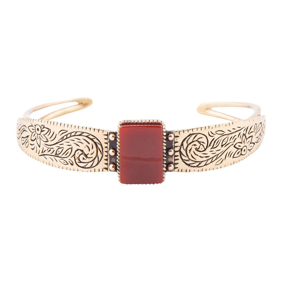 Stamped Orange Carnelian Golden Cuff Bracelet Barse Jewelry