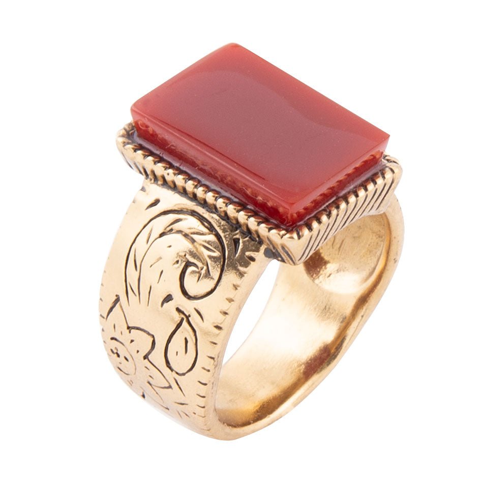Stamped Orange Carnelian Golden Ring Barse Jewelry
