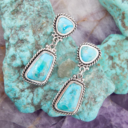 Statement Turquoise and Sterling Silver Roped Earrings Barse Jewelry