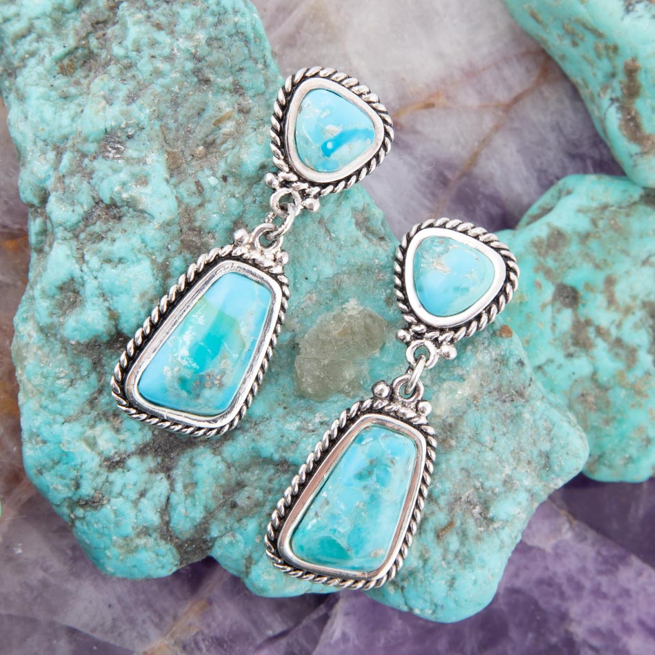 Statement Turquoise and Sterling Silver Roped Earrings Barse Jewelry