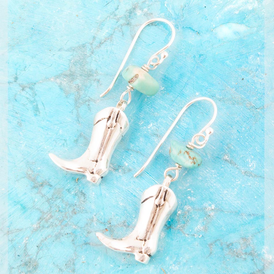Sterling Silver Boot Charm and Blue Turquoise Earrings Barse Jewelry