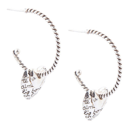 Sterling Silver Engraved Heart Hoop Earrings Barse Jewelry