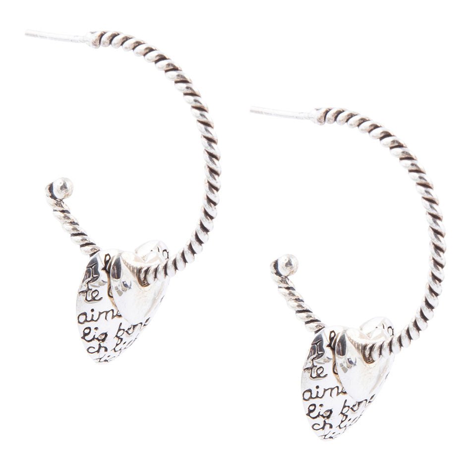 Sterling Silver Engraved Heart Hoop Earrings Barse Jewelry