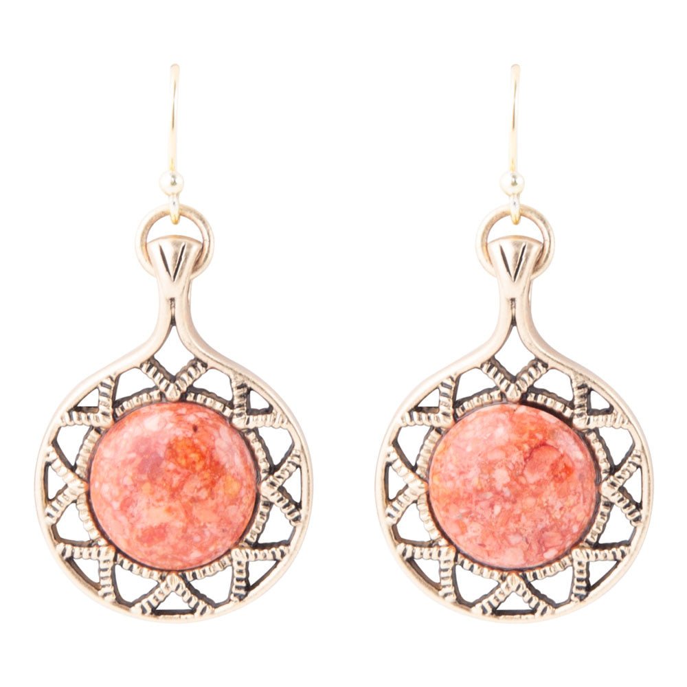 Sun Orange Sponge Coral Golden Drop Earrings Barse Jewelry