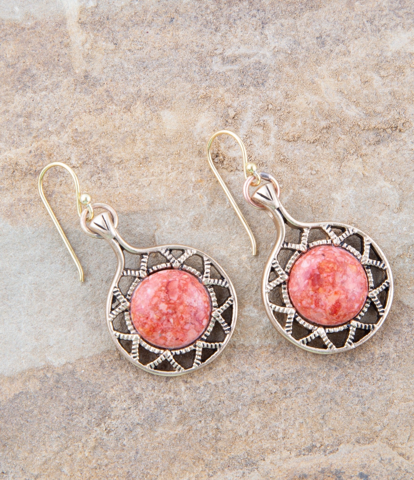 Sun Orange Sponge Coral Golden Drop Earrings Barse Jewelry