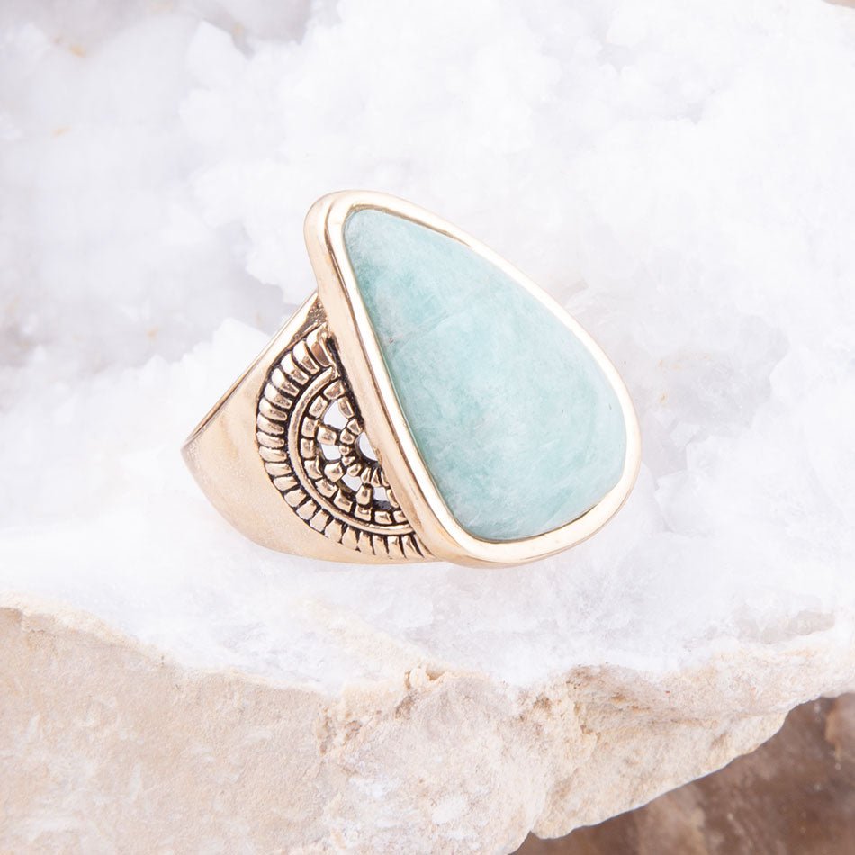 Sunset Blue Amazonite and Golden Ring Barse Jewelry