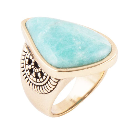 Sunset Blue Amazonite and Golden Ring Barse Jewelry