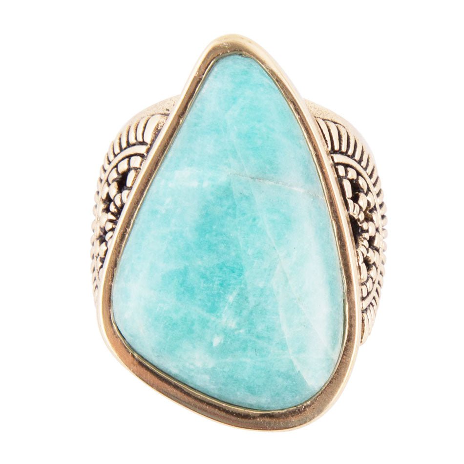 Sunset Blue Amazonite and Golden Ring Barse Jewelry
