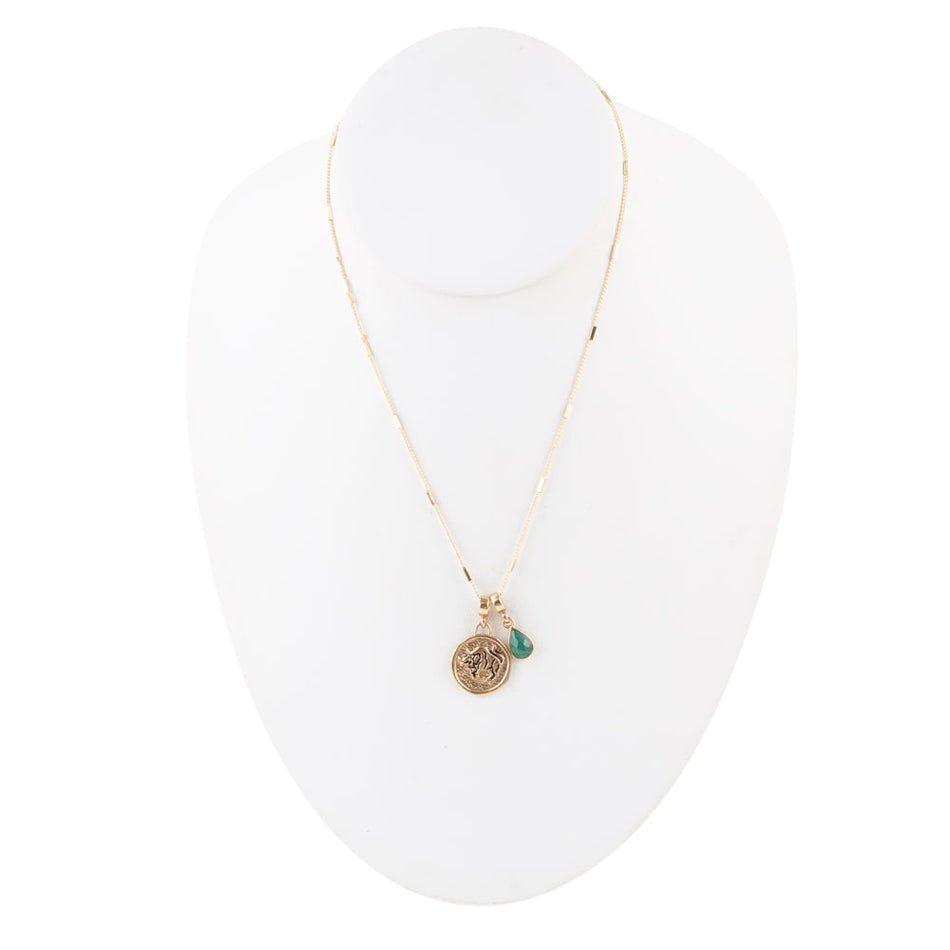 Taurus - Zodiac Green Malachite Golden Charm Necklace Barse Jewelry