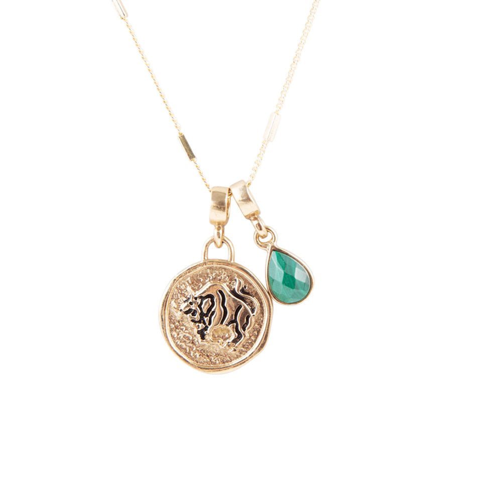 Taurus - Zodiac Green Malachite Golden Charm Necklace Barse Jewelry