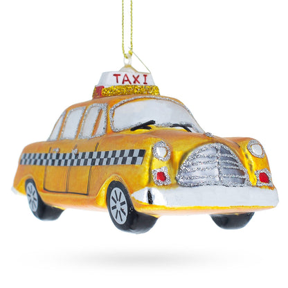 Yellow Taxi Glass Christmas Ornament