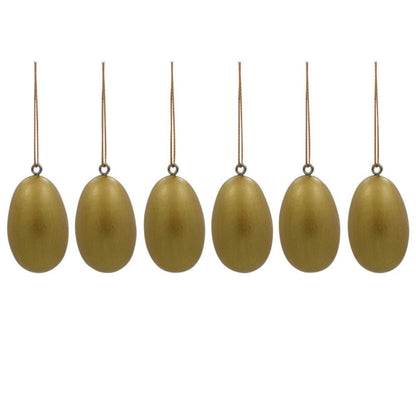 Set of 6 Flowers Wooden Egg Shape Christmas Ornaments 1.5 Inches