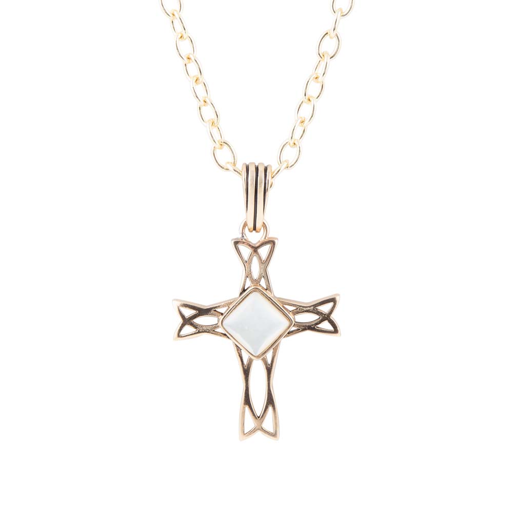 The Light White Mother of Pearl Cross Pendant Golden Necklace Barse Jewelry