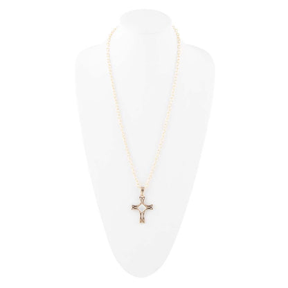 The Light White Mother of Pearl Cross Pendant Golden Necklace Barse Jewelry
