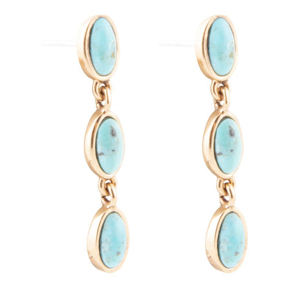 Three Times the Blue Turquoise Golden Drop Earrings Barse Jewelry