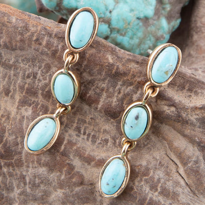 Three Times the Blue Turquoise Golden Drop Earrings Barse Jewelry