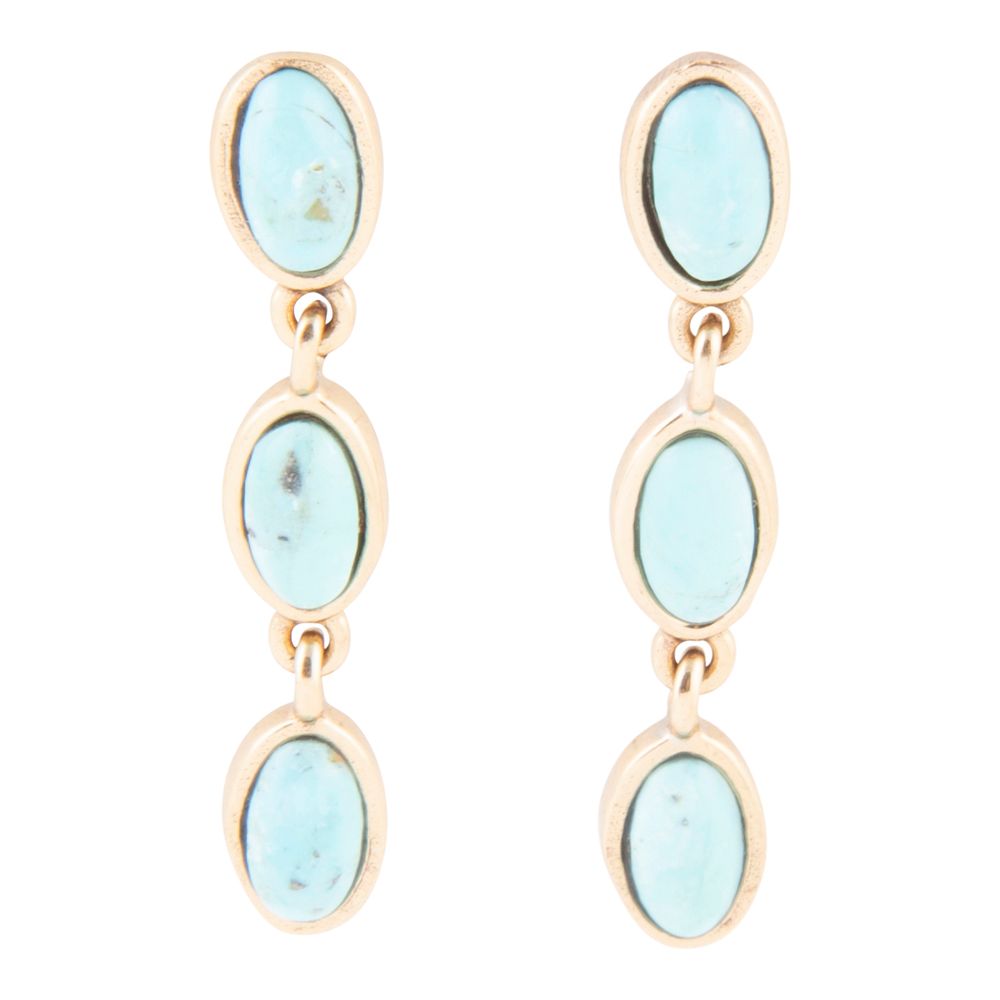 Three Times the Blue Turquoise Golden Drop Earrings Barse Jewelry