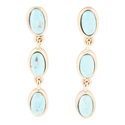Three Times the Blue Turquoise Golden Drop Earrings Barse Jewelry