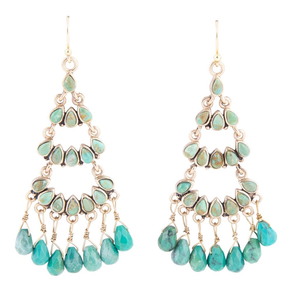 Triple the Blue Turquoise Golden Chandelier Earrings Barse Jewelry