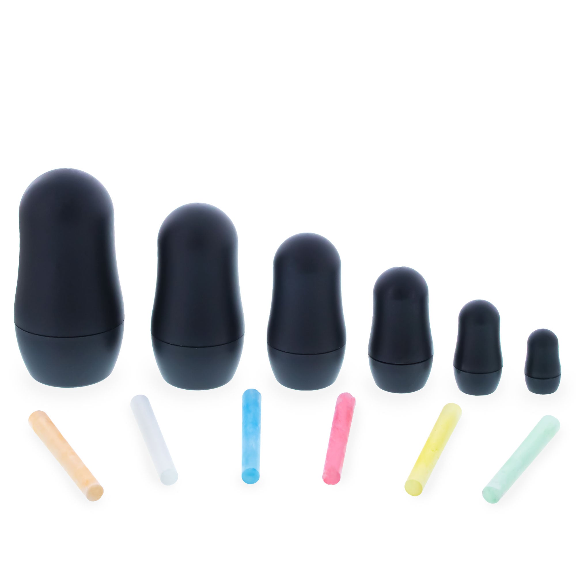 Set of 6 Chalkboard Plastic Nesting Dolls with Color Chalks Reusable DIY Drawing Matryoshka Craft Kit