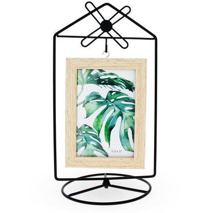 Black Windmill Roof House Hanging Photo Picture Frame and Metal Ornament Stand 10.15 Inches