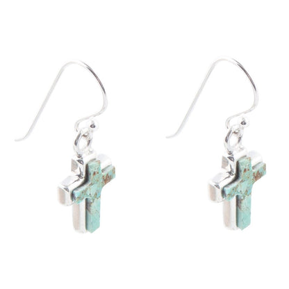 Touch of Blue Turquoise Sterling Silver Cross Earrings Barse Jewelry