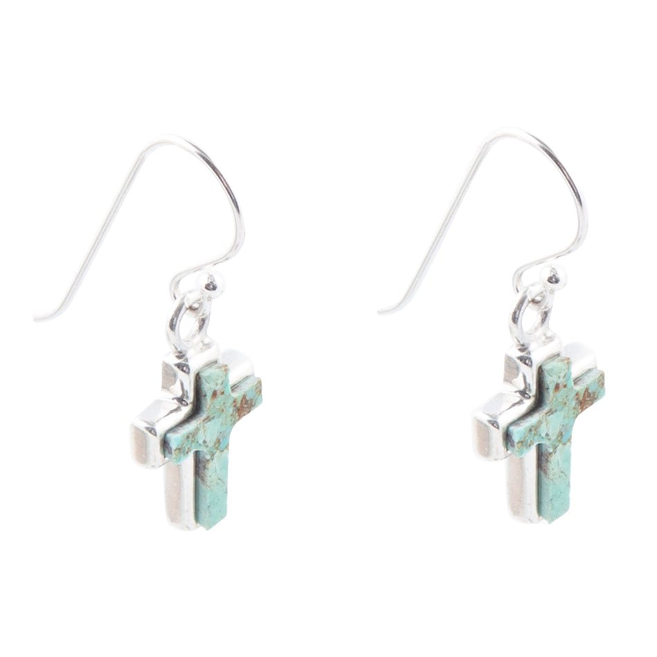 Touch of Blue Turquoise Sterling Silver Cross Earrings Barse Jewelry