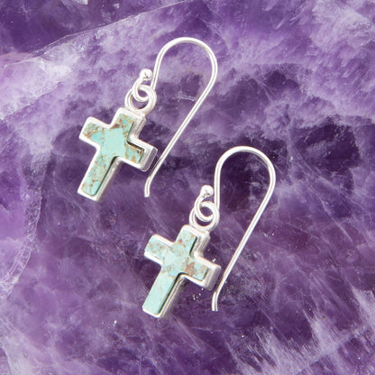Touch of Blue Turquoise Sterling Silver Cross Earrings Barse Jewelry