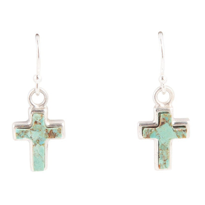 Touch of Blue Turquoise Sterling Silver Cross Earrings Barse Jewelry