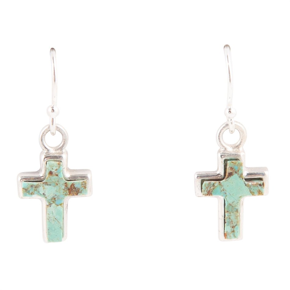 Touch of Blue Turquoise Sterling Silver Cross Earrings Barse Jewelry