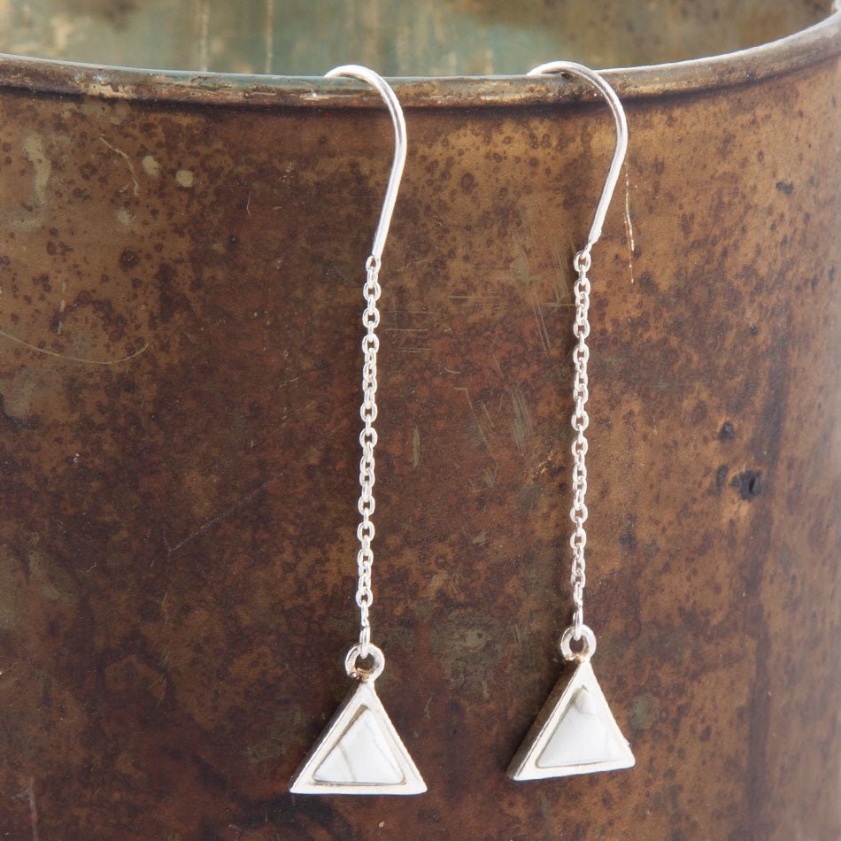 Triangle Threader White Howlite and Sterling Silver Earrings Barse Jewelry