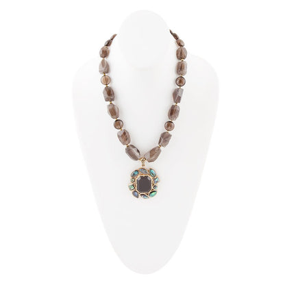 Tribecca Blue Abalone and Black Smoky Quartz Golden Statement Necklace Barse Jewelry