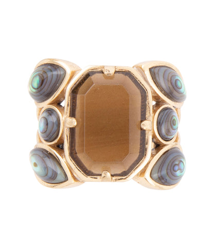 Tribecca Smoky Brown Quartz and Abalone Statement Golden Ring Barse Jewelry