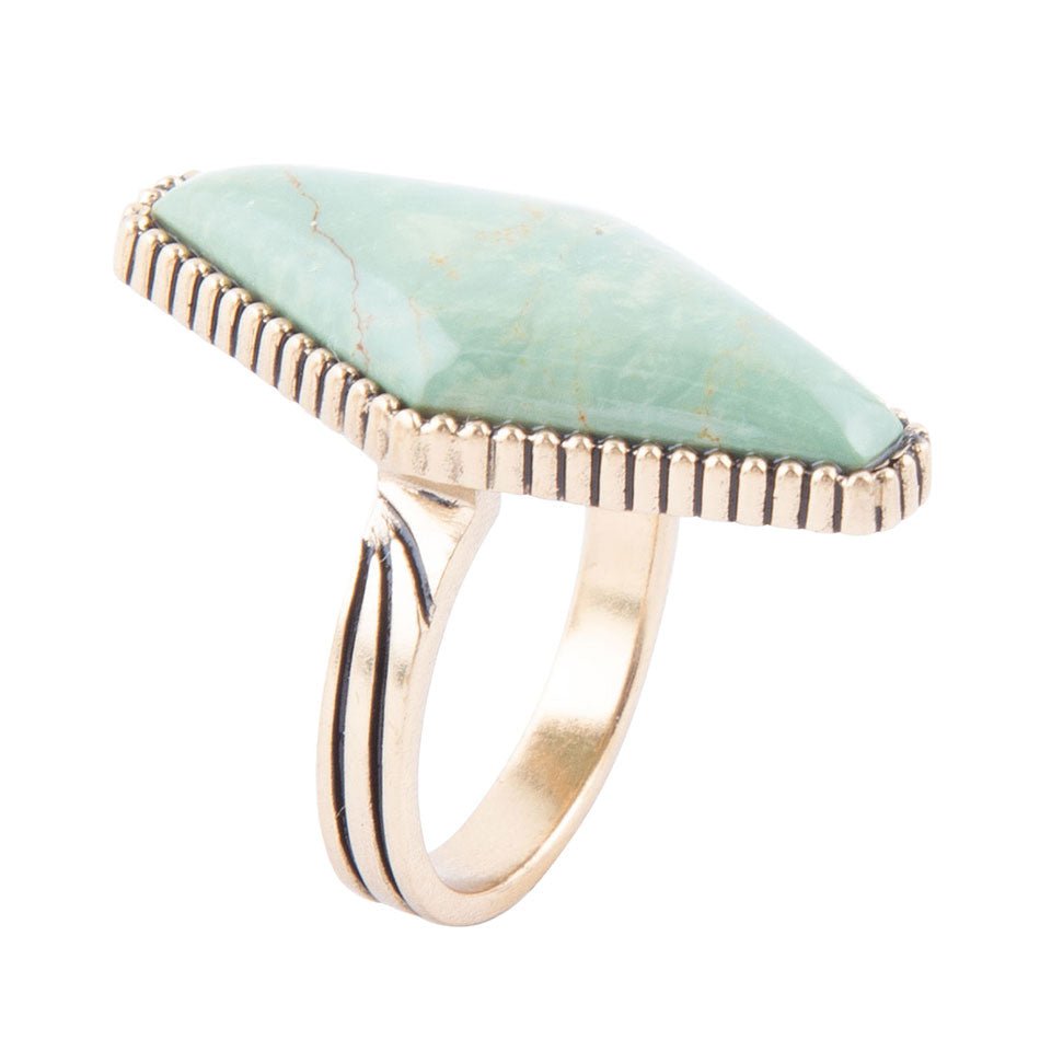 Trillion Green Turquoise Golden Ring Barse Jewelry