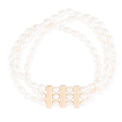 Triple Freshwater White Pearl Classic Golden Stretch Bracelet Barse Jewelry