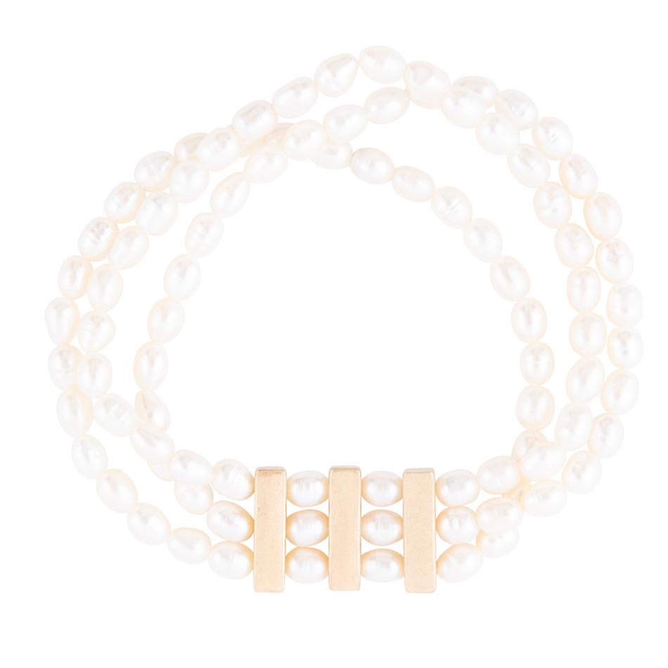 Triple Freshwater White Pearl Classic Golden Stretch Bracelet Barse Jewelry