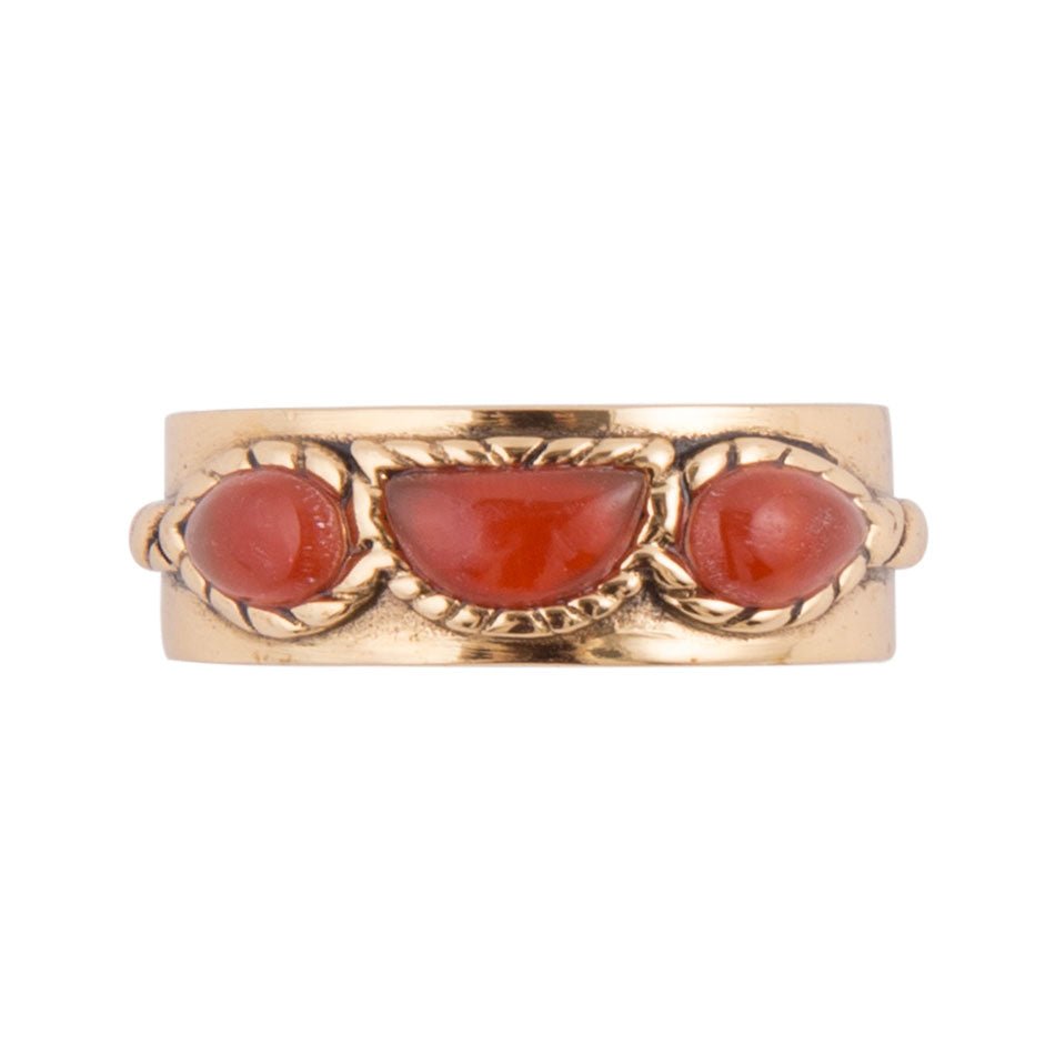 Triple Stone Orange Carnelian and Golden Ring Barse Jewelry