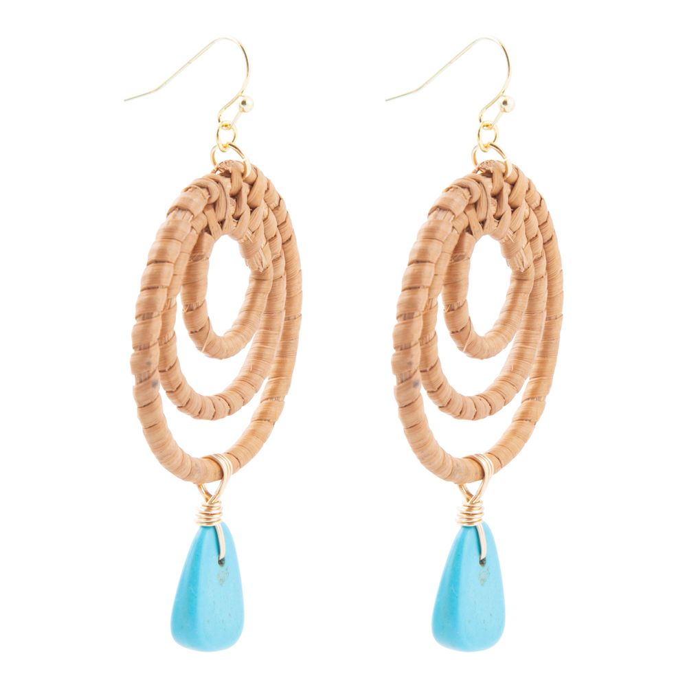 Tulum Blue Magnesite Rattan Golden Drop Earrings Barse Jewelry