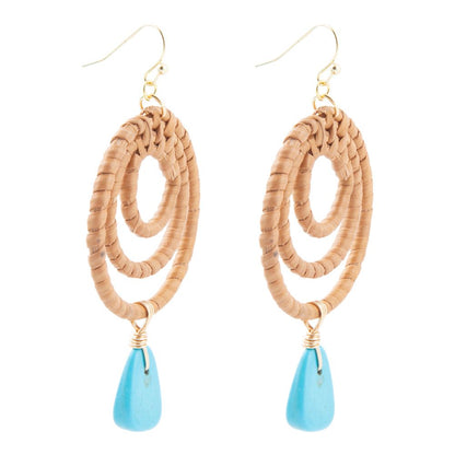 Tulum Blue Magnesite Rattan Golden Drop Earrings Barse Jewelry