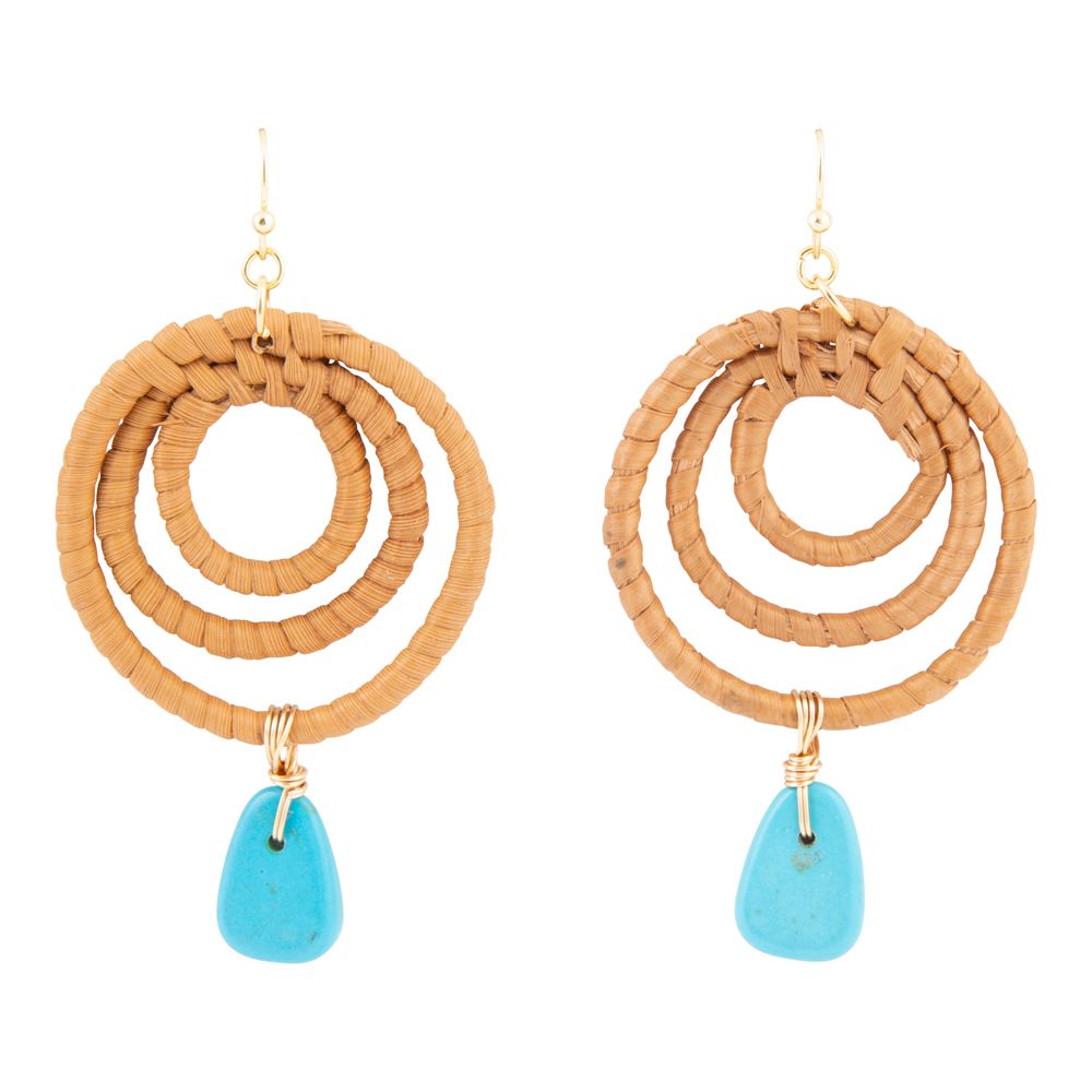 Tulum Blue Magnesite Rattan Golden Drop Earrings Barse Jewelry