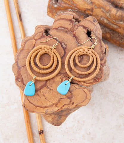Tulum Blue Magnesite Rattan Golden Drop Earrings Barse Jewelry