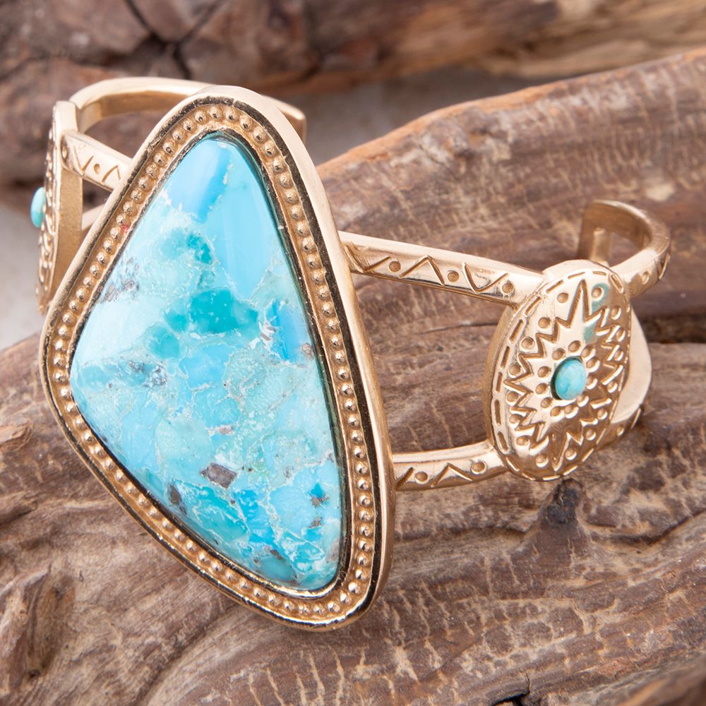 Tulum Blue Turquoise Golden Cuff Bracelet Barse Jewelry