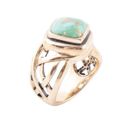 Blue Turquoise and Golden Bronze Cut Out Ring Barse Jewelry