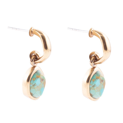 Blue Turquoise and Golden Bronze Half Hoop Earrings Barse Jewelry