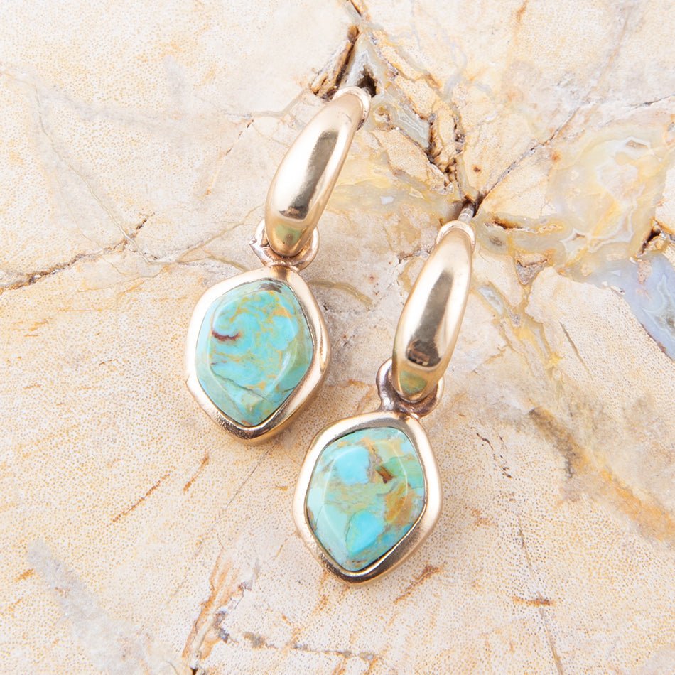 Blue Turquoise and Golden Bronze Half Hoop Earrings Barse Jewelry