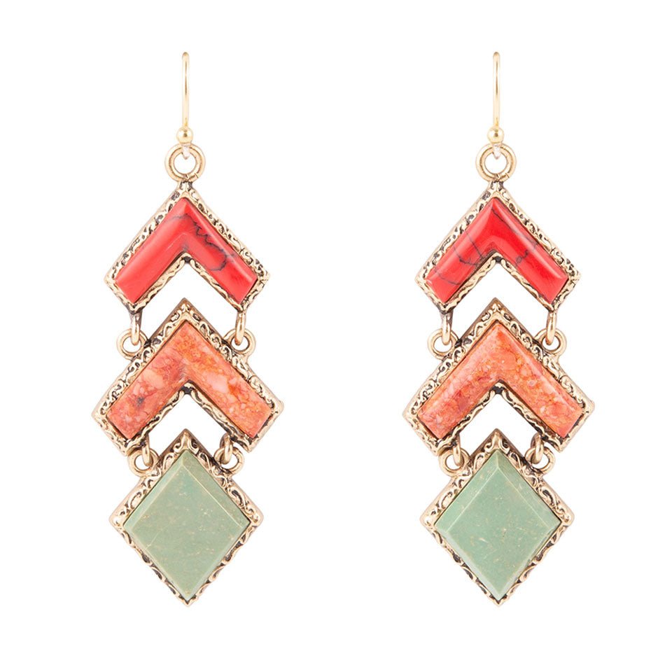 Turquoise and Coral Tapestry Drop Earrings Barse Jewelry
