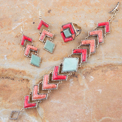 Turquoise and Coral Tapestry Drop Earrings Barse Jewelry